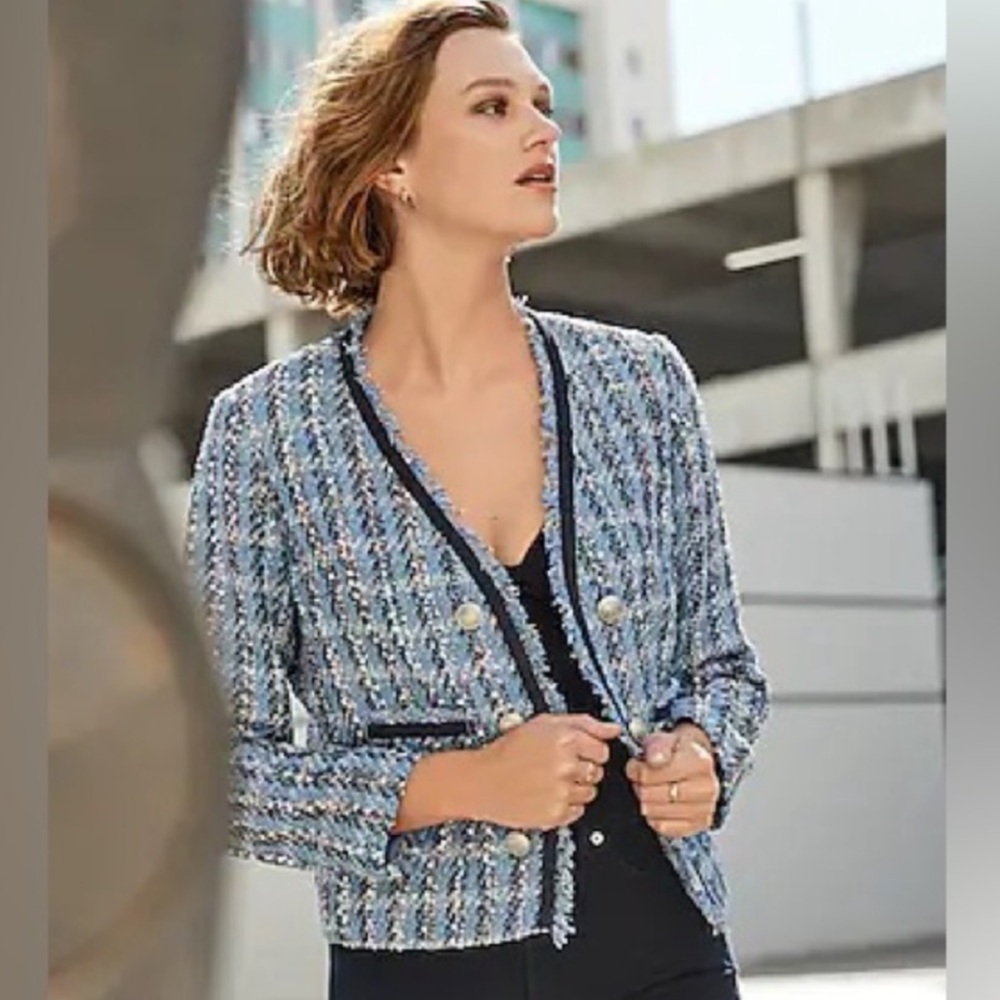 Express Navy and Silver Textured Blazer XS old silver military buttons